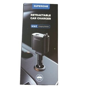 SUPERONE Retractable Car Charger 4-in-1 Fast Charging USB-C USB-A New
